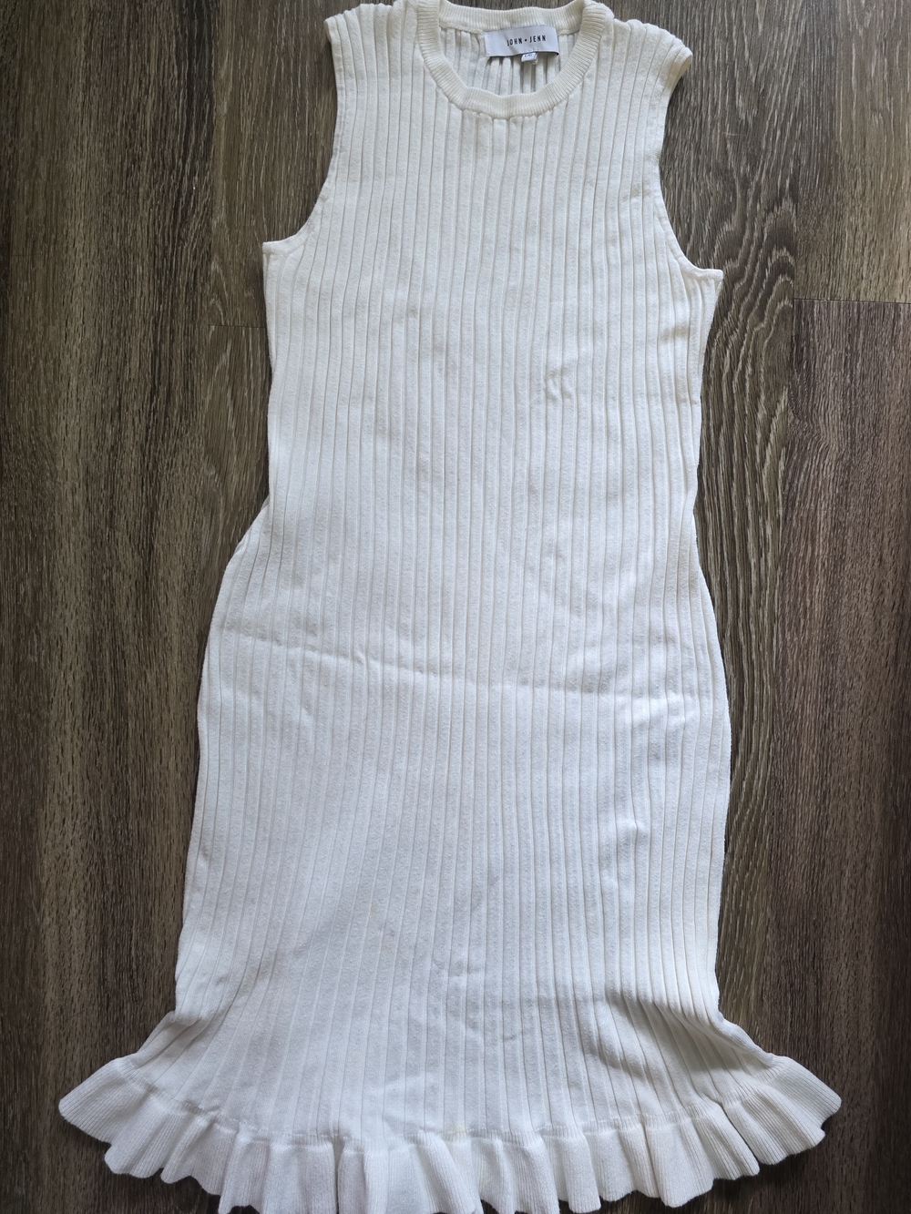 John Jenn White Ribbed Sleeveless Midi Dress Size L/G